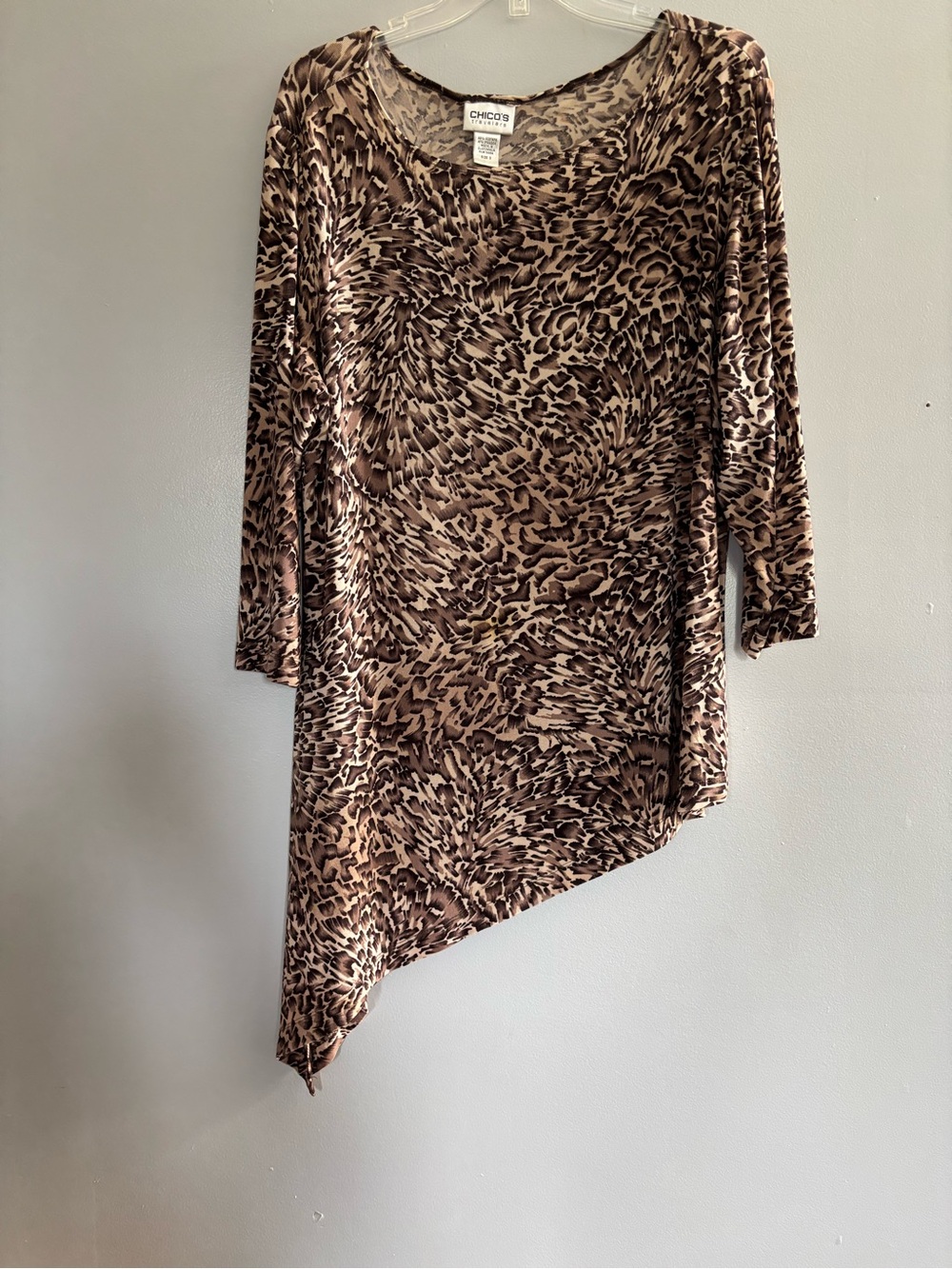 Chico's Brown Animal Print Asymmetric top size 3